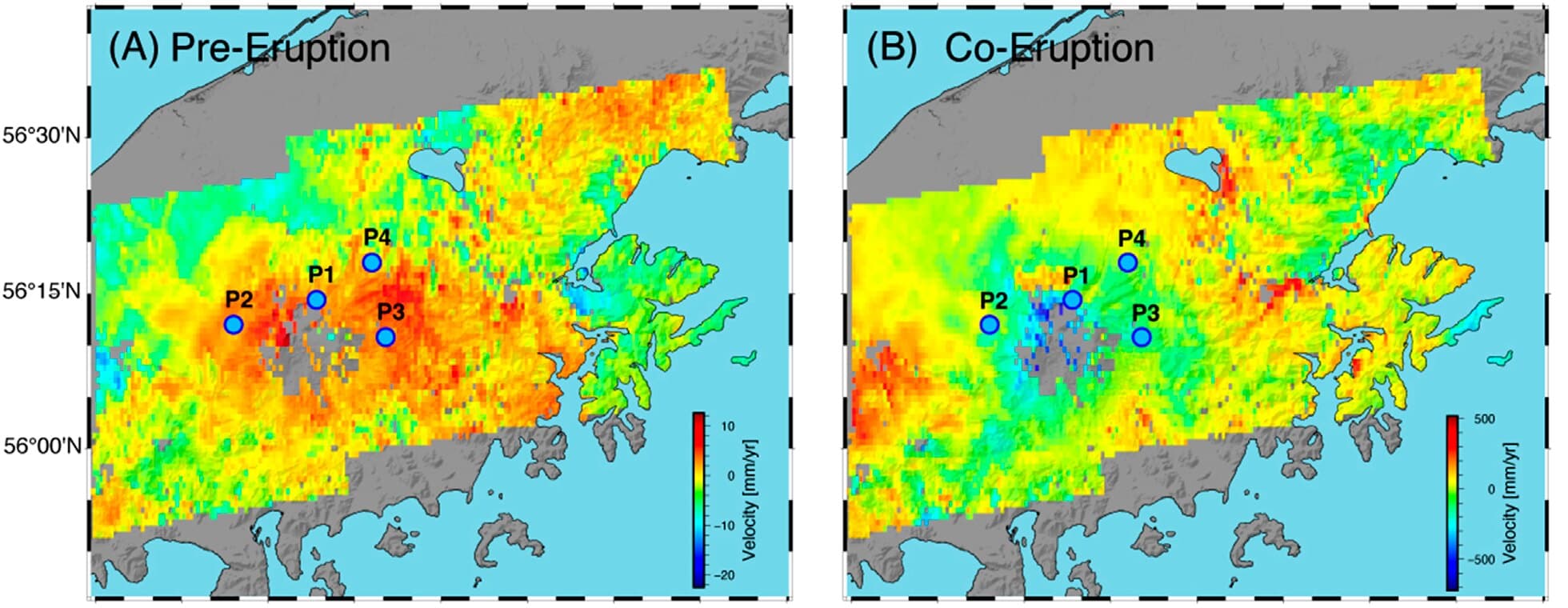 Satellite radar maps of ground motion at Veniaminof before and during its 2018 eruption